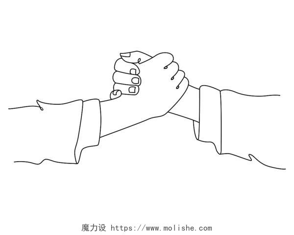 卡通黑白握手线条简笔画PNG素材握手元素